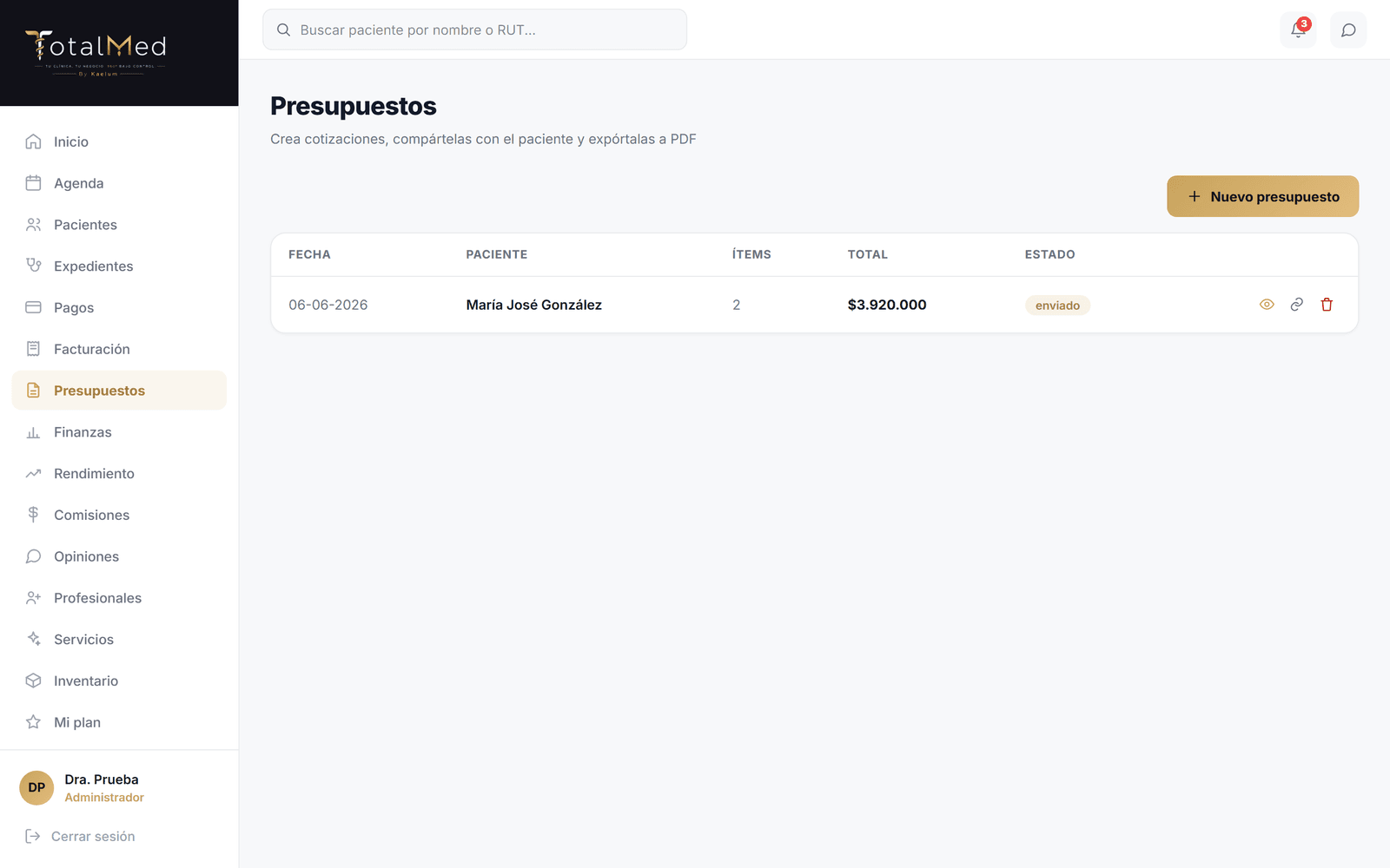Presupuestos y planes de tratamiento en el software para clínica dental TotalMed